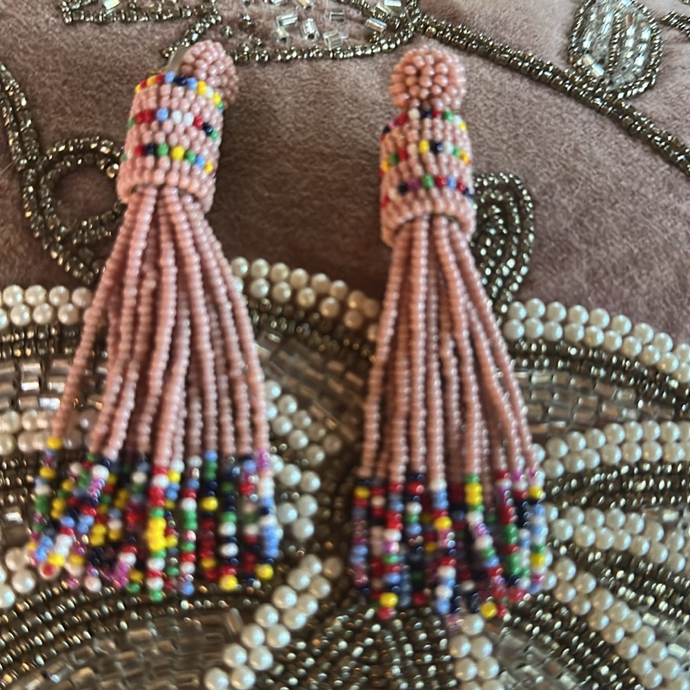 Deeps gurnani Multicolor Beaded Tassel Earrings lightweight. Like new - Picture 2 of 3
